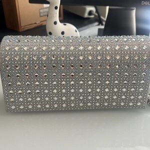 Sparkling Silver Crystal-Embellished Evening Clutch